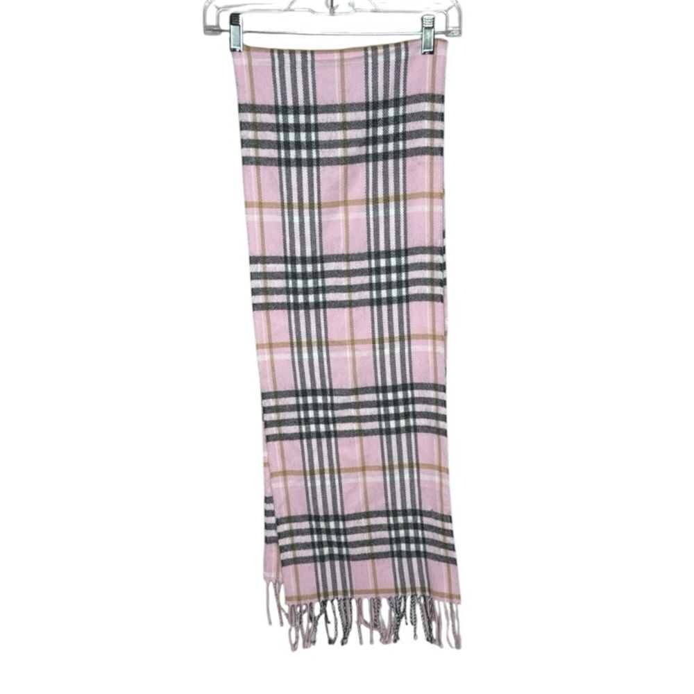 Cashmere Finished Firenza Italia Pink Plaid‎ Women's Scarf. NWT.